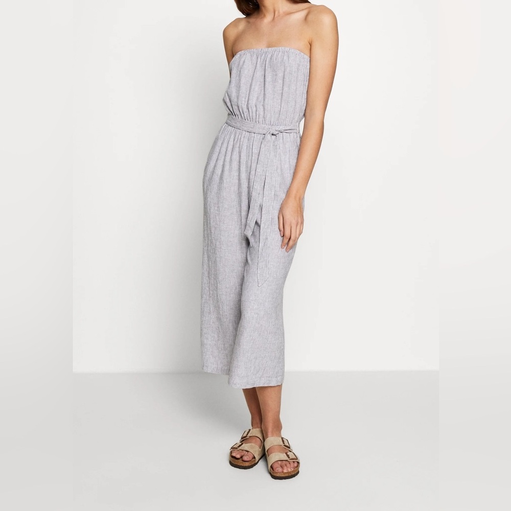 Abercrombie Linen-Blend Blue & White Stripe Jumpsuit